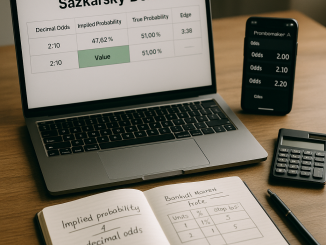 Top-down flat lay photo on a clean wooden desk: printed table of decimal odds